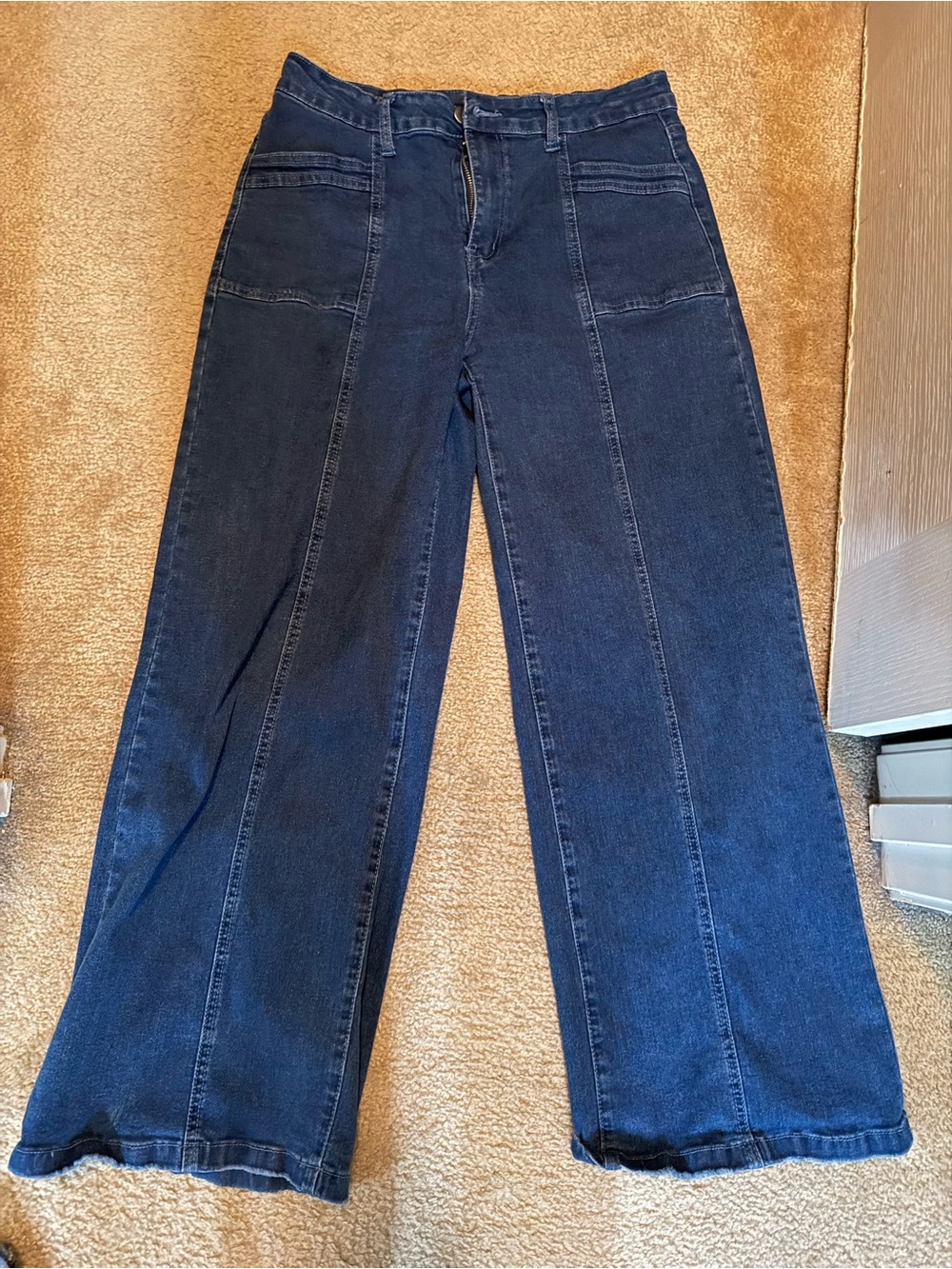 SHEIN Dark Blue High-Rise Wide Leg Jeans